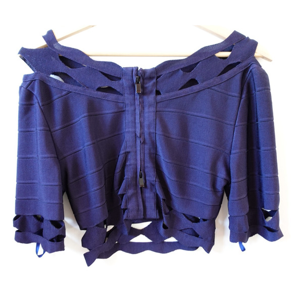 Vintage Y2K Top Womens Small Blue Bandage Cropped Cut Out Knit Stretch Zip Up - Picture 3 of 7